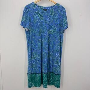 J. Jill Wearever Collection Blue Green Paisley Long Maxi Sun Dress Sz Large Boho